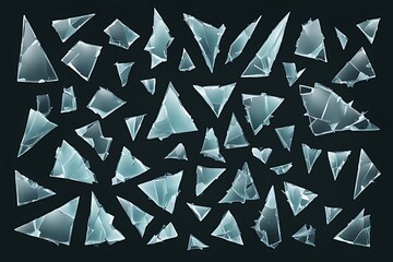 Cutouts of broken glass fragments, isolated shards of shattered glass pieces, created using the pen tool.