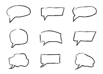 Set of dialog boxes different variants. Vector flat illustrations. Collection hand drawn doodle for talk, dialogue, decoration on white background. Set of quote text speech bubble.