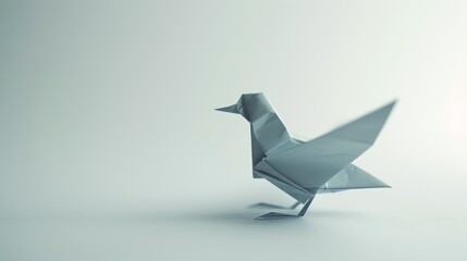 Naklejka premium Origami bird. Animal made of paper on a bright background. Paper folding art.