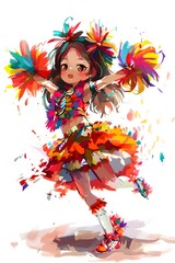 Colorful Cheerful Cartoon Cheerleader Illustration