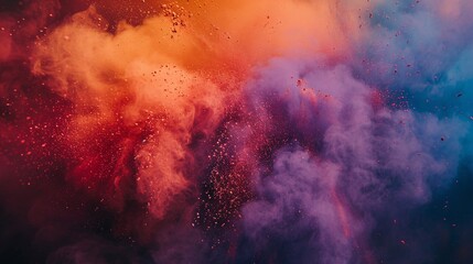 Colorful powder explosion isolated on dark background. Abstract colored dust cloud.