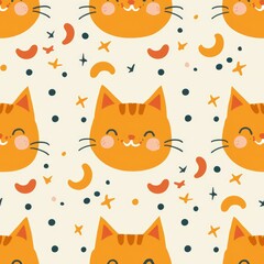 Adorable Cartoon Cat Faces Pattern for Playful Backgrounds