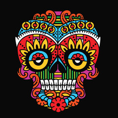 colorful skulls patterns graphic print, It represents death in the next world, Design element for logo, tattoo, textile, fabric pattern design decorations templates and other designs.