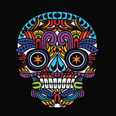 colorful skulls patterns graphic print, It represents death in the next world, Design element for logo, tattoo, textile, fabric pattern design decorations templates and other designs.