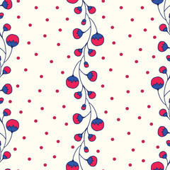 Vector off-white seamless pattern background: Dotted Crownberry Vines.