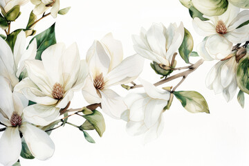 Fototapeta premium A watercolor painting of a branch with magnolia flowers