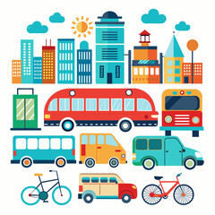 Urban and city vehicles vector icons isolated on white background.