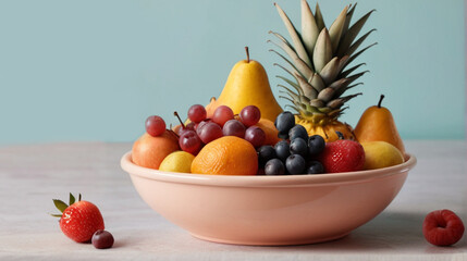 Beautifully arranged various fruits in a bowl