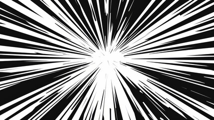 Fototapeta premium Comic book background with black and white radial speed lines for action or explosion
