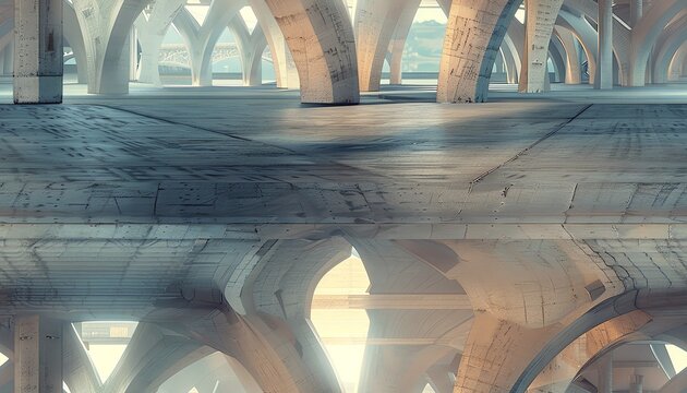 Illustrate a bridges underbelly with a minimalist approach