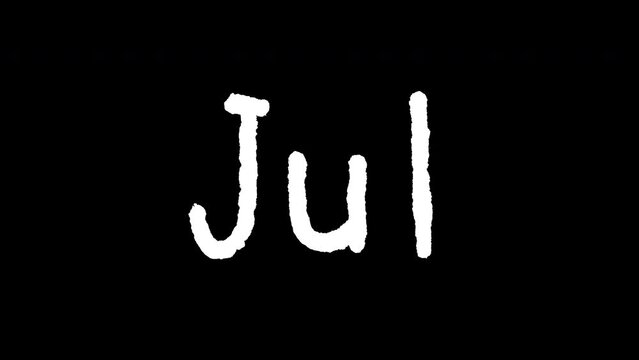 Wiggle text "Jul", alpha channel, transparent background