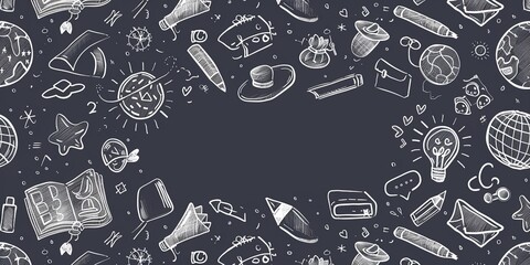 Doodle Delight Creative School Icons on Chalkboard Pattern