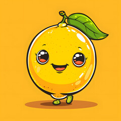 A cartoon illustration of a happy lemon, a citrus fruit, with a smiling face. The art is a painting showing the natural foods and beauty of plants