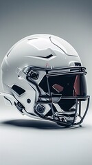 Fototapeta premium a modern white American football helmet, emphasizing safety and style. Capture the essence of American football with a focus on the sleek design and safety features of the helmet