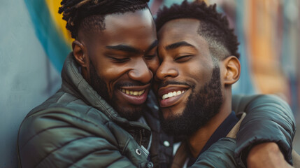 POC and LGBTQ+ Couple of two black men showing love and affection. Stock Photo photography
