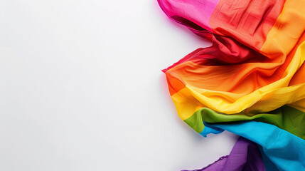 Part of the rainbow flag or LGBTQ flag is on a white background. Pride month. Top view. Flat lay. Space for text. Gender diversity concept Stock Photo photography