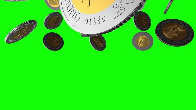 Egyptian pound coin falling green screen