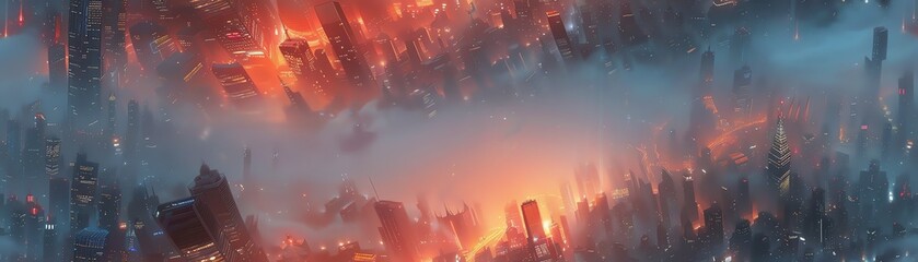 Immerse in a dystopian cityscape from above