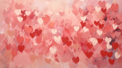 Abstract Romantic Background with Floating Red and Pink Heart Cutouts