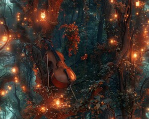 Immerse your audience in a mesmerizing world where musical expressions and fantasy collide Picture a whimsical orchestra amid the enchanting allure of an illuminated forest Capture