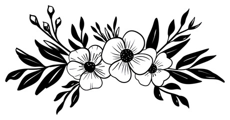 Fototapeta premium PNG Divider doodle of flower bouquet pattern drawing sketch.