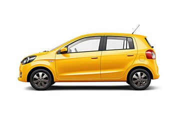 The car is yellow and has four doors. It is a hatchback, which means that the back door opens upwards. The car has a sleek design and looks like it would be fun to drive.
