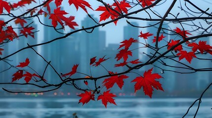 Captivating display: Red maple leaves adorn the lush green branches