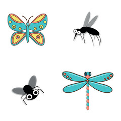 Butterfly and dragonfly icon set. Vector Illustration.