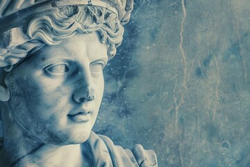 stoic person portrait greek marble sculpture in cyanotype style