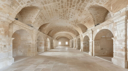 Fototapeta premium Empty ancient stone gallery.