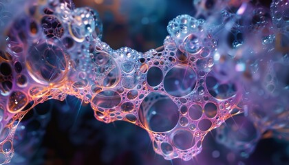 A microscopic view of fractal energy particles, intricately interconnected and pulsing with a rhythmic energy