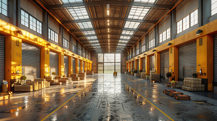 Large empty warehouse of goods.