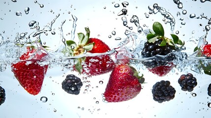 Berries and Splash: Mixed Fruit in Air, Centered Style, Clean Background