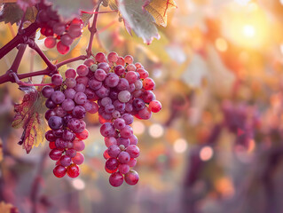 Grapes in the garden on sunset background