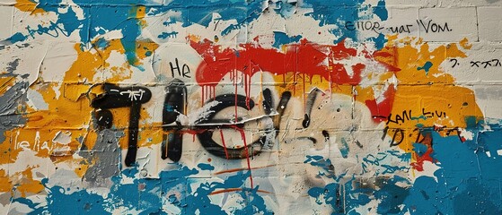 Fototapeta premium punk rebellious graffiti in dark tone color, grungy wall aerosol painting with color splash stain messy, background, Generative Ai