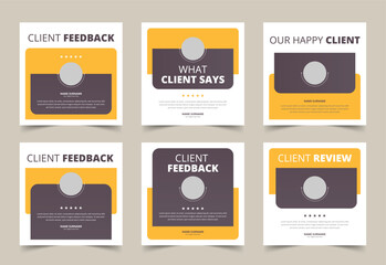 Customer Review Social Media Post Layouts, feedback or testimonial social media, square banner