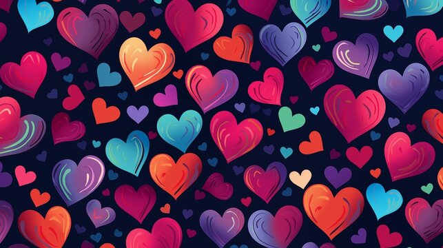 Colorful Array of Hearts on a Dark Background Illustration Perfect for Valentine's Day