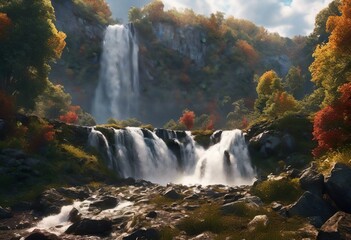 waterfall in autumn forest