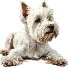Clipart illustration of a west highland white terrier dog breed on a white background. Suitable for crafting and digital design projects.[A-0004]