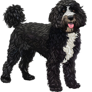 Clipart illustration of a portuguese water dog dog breed on a white background. Suitable for crafting and digital design projects.[A-0003]
