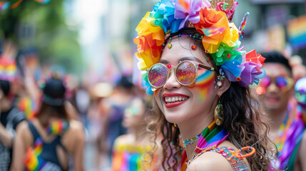 Pride Month fancy parade celebrates the diversity of the lesbian, gay, bisexual, transgender and intersex community (LGBTQ`). Patumwan road, Bangkok, Thailand. 4 June 2023 Stock Photo photography