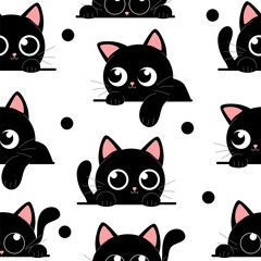 Cute black kitten seamless pattern
