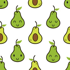 Cute avocado seamless pattern. Cartoon fruit background. Vector illustration. For fabric, textile, wallpaper, wrapping paper