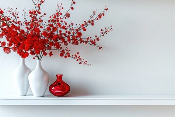 white vase with  red flowers