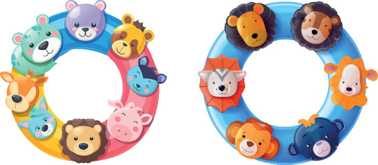 Animals pool float rings. Kids swimming rings with animal heads
