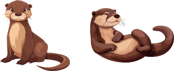Brown otter. Cartoon river carnivore, funny swimming mammal