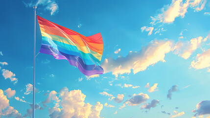 Rainbow flag (LGBT movement) on the sky background Stock Photo photography