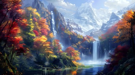 Colorful Adult Relaxation Book: Serene Forest, Waterfall, Mountain Scenery
