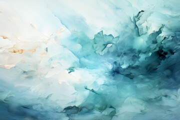 Elegant abstract art showcasing the mesmerizing swirl of ink colors blending in water. Creating a dynamic and ethereal mix of blue. White. And gold hues