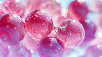 Create an image of pink translucent spheres floating in a blue liquid